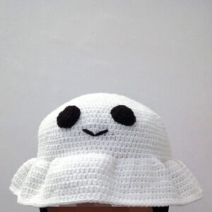 Cute Smiling Ghost Design Handmade Crochet Bucket Hat