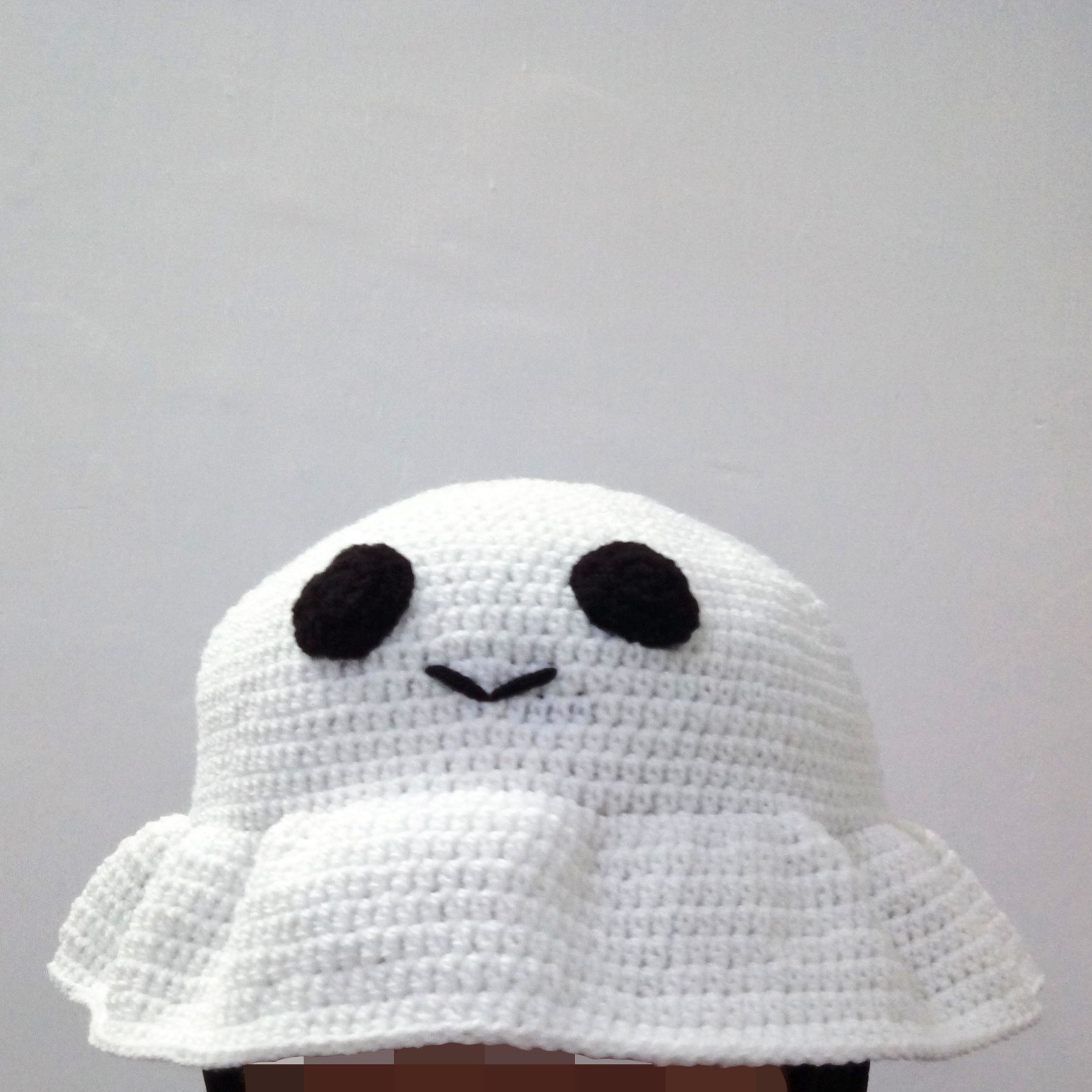 Cute Smiling Ghost Design Handmade Crochet Bucket Hat