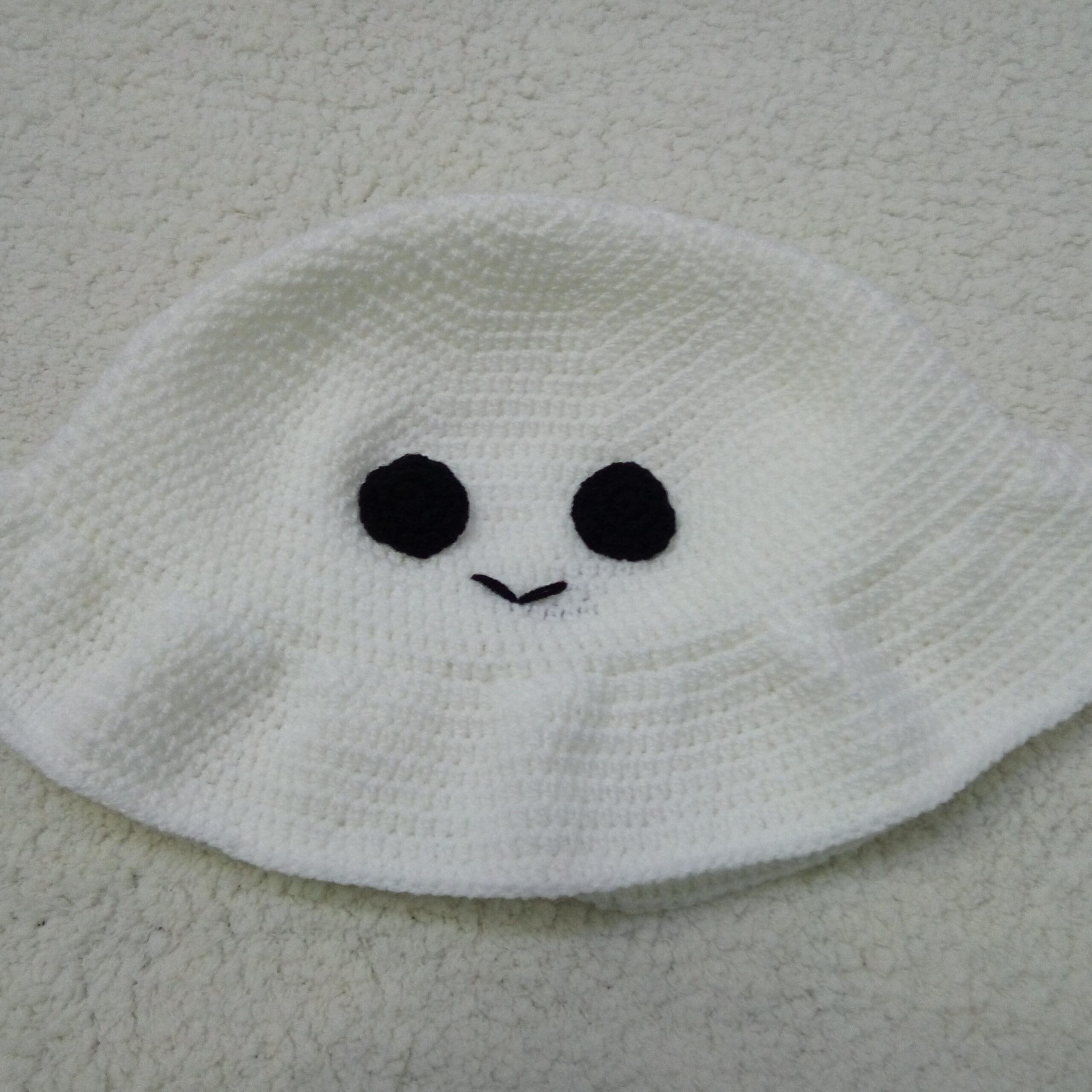 Cute Smiling Ghost Design Handmade Crochet Bucket Hat