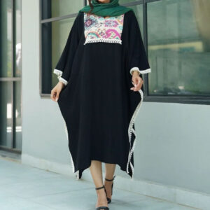 Elegant Black Abaya-Style Mantu – Summer Wear with a Perfect Fit and Indian Embellishments