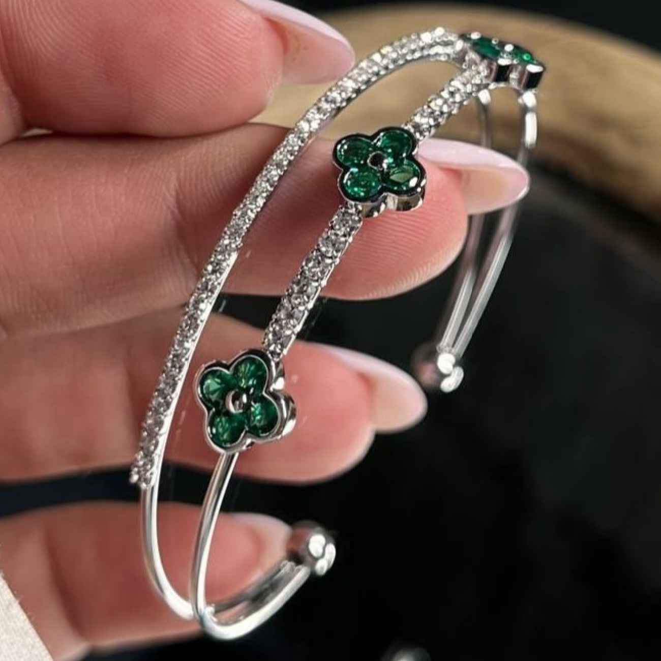 Elegant Double-Line Cuff Bracelet for Women – Van Cleef Design with Colorful Gems