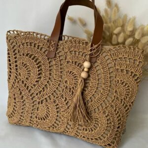 Elegant Handwoven Raffia Handbag – Crafted with Soft Paper Yarn