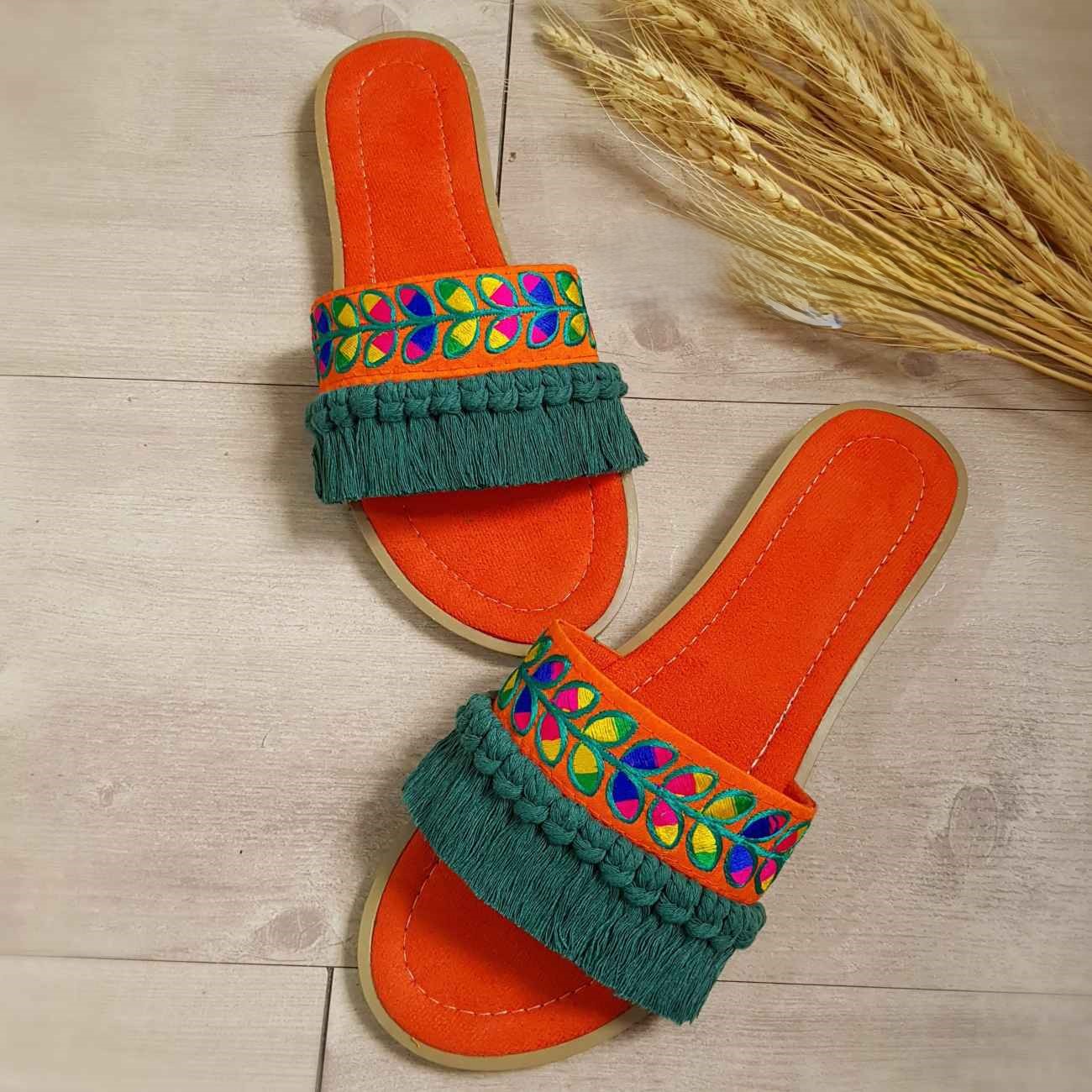 Embroidered Macrame Indoor Slipper for Women - Soft & Handmade with Leaf Design