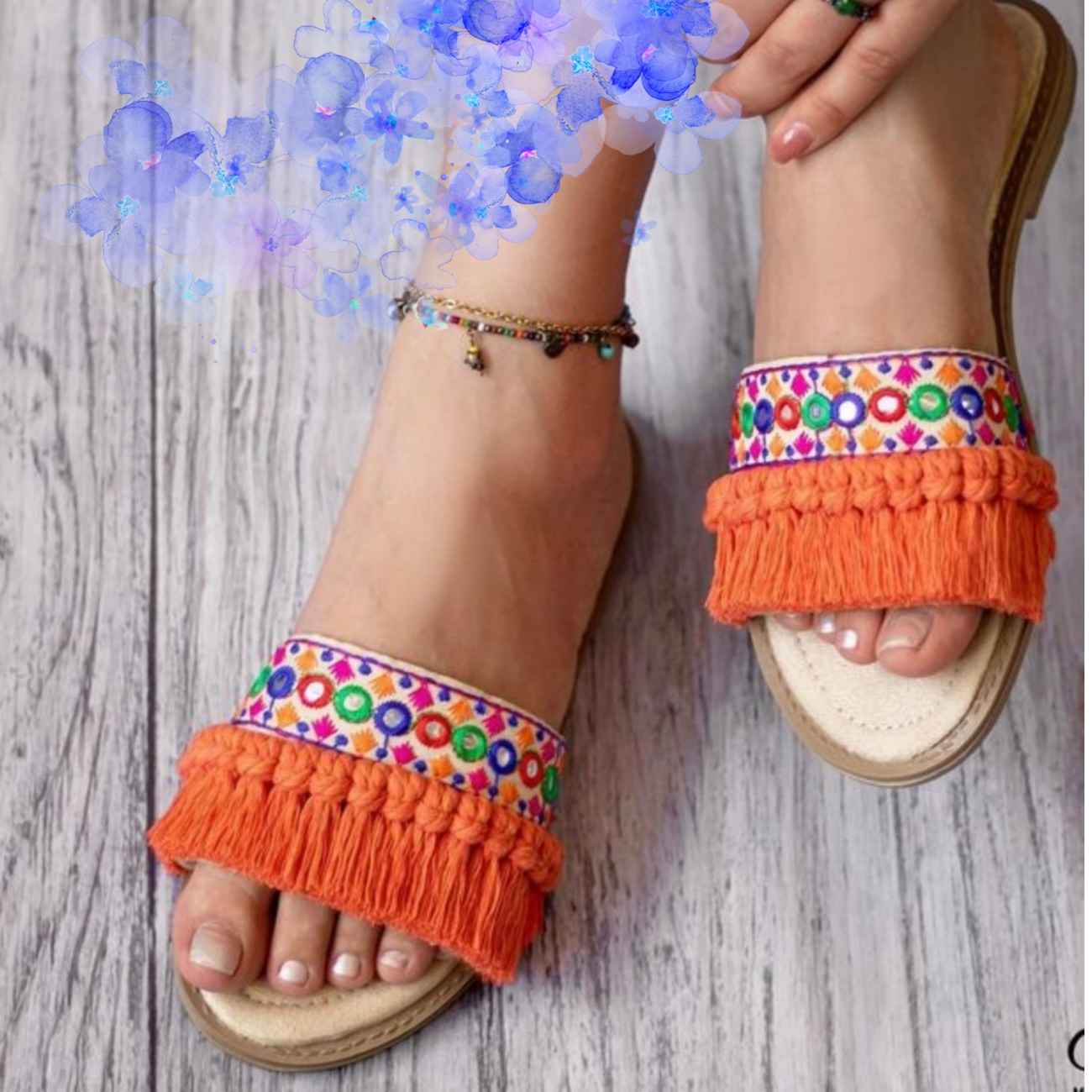 Embroidered Macrame Slipper - Perfect for Birthday, Holiday, Housewarming, or SPA Gift Set