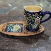 Enamel-painted pottery mug with wooden coaster - Suitable for Decorative or Gifting