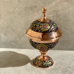 Engraved Persian Minakari Copper Sugar Bowl with Lid