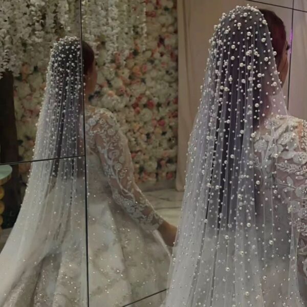 Extra Long Wedding 2-Meter Bridal Veil Fully Embellished with Pearls