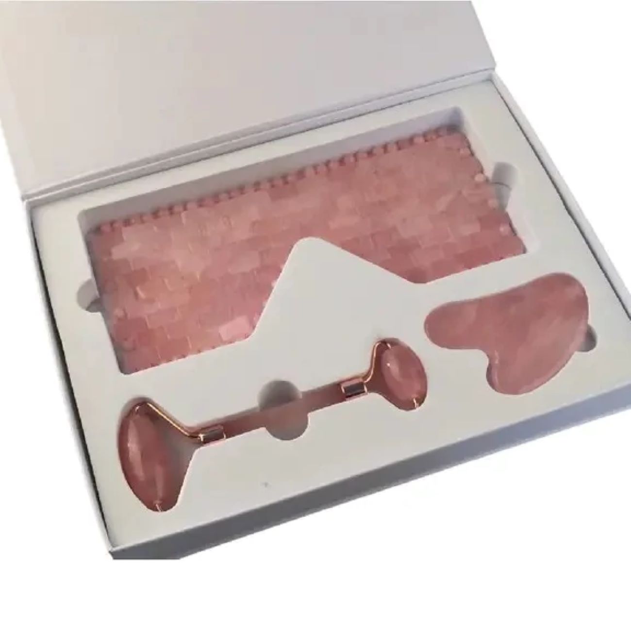 Facial Roller Massage Set in Rose Quartz Gemstone Include Sleep Eye Mask