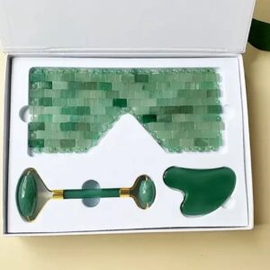 Facial Roller in Aventurine Gemstone Include Gua Sha, and Eye Mask Pack
