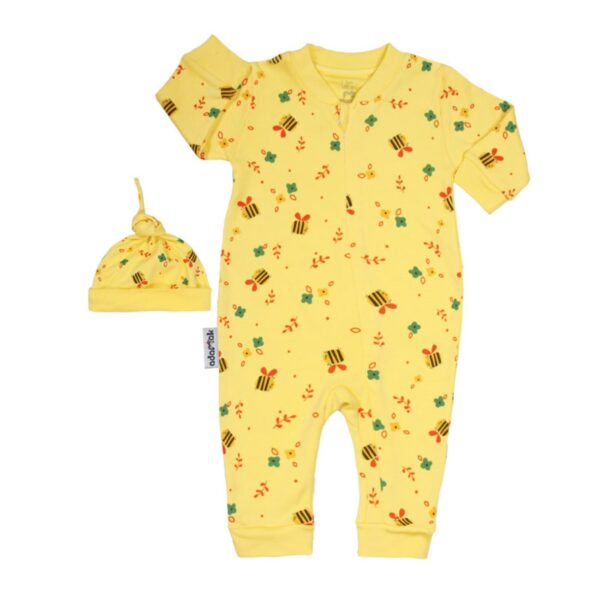 Full-Body Baby Romper with Hat – Easy Diaper Access & All-Day Comfort
