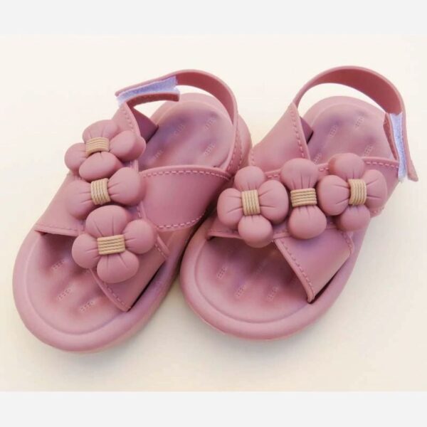 Girls’ Casual Sport Sandals – Dusty Pink with Flower Motif