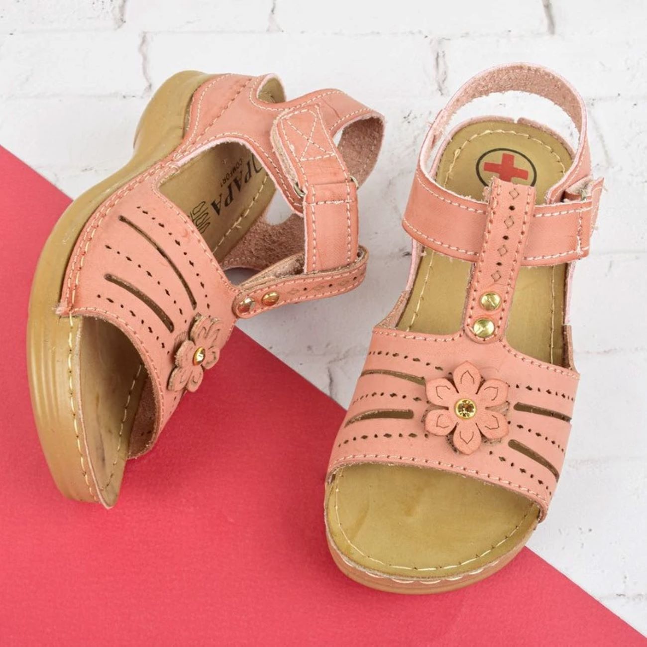 Girls’ Sandals with Velcro Strap, Floral Design, Comfortable, 4 Cm Heel