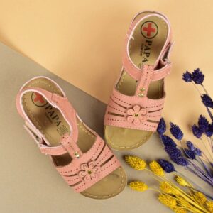 Girls’ Sandals with Velcro Strap, Floral Design, Comfortable, 4 Cm Heel