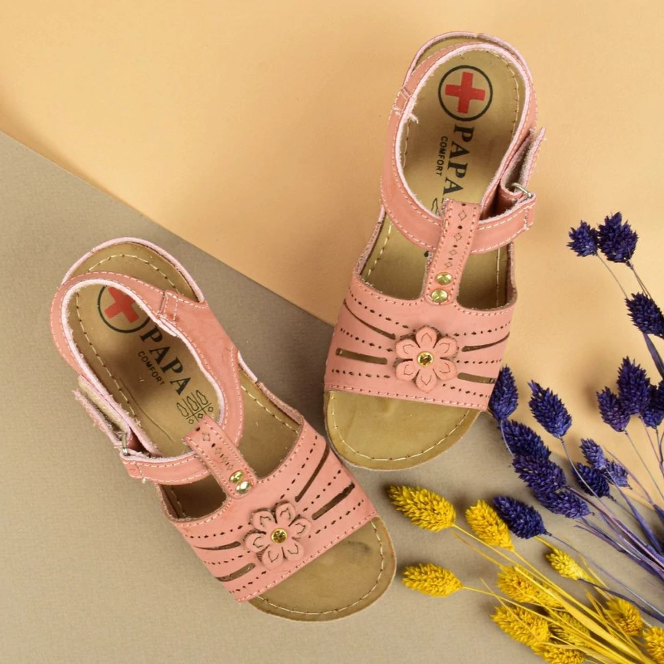 Girls' Sandals with Velcro Strap, Floral Design, Comfortable, 4 Cm Heel
