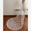 Handmade Sheer Bridal Veil with Delicate Embroidered Floral Details 150 Cm Lenght