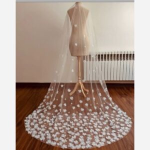 Handmade Sheer Bridal Veil with Delicate Embroidered Floral Details 150 Cm Lenght