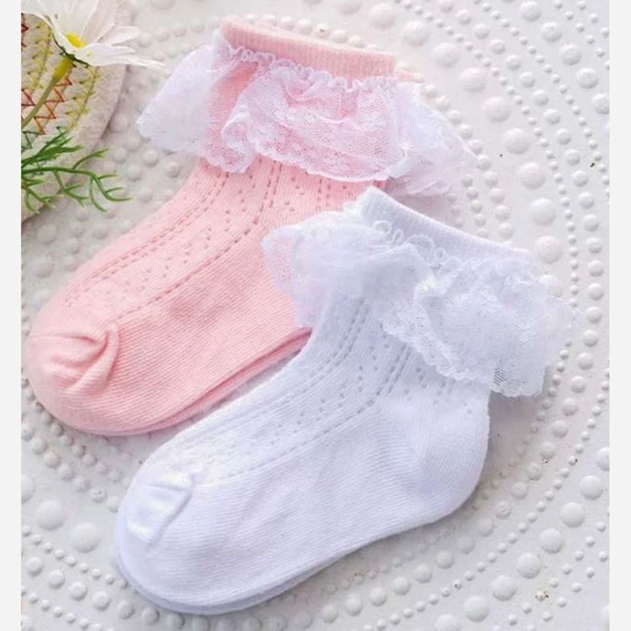Imported Girls’ White Cotton Socks with Lace Trim – Premium Quality (2-4 Years)