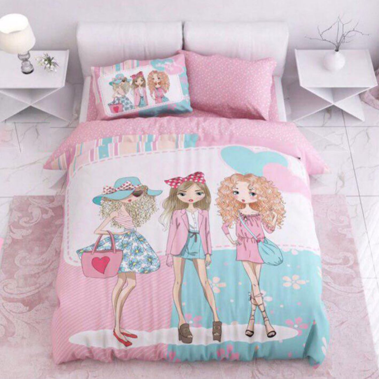 Kids’ Bed Sheet & Blanket Set – All in One Bedding Girl Design 4 Pcs
