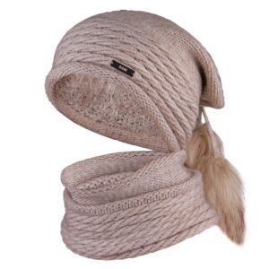Knitted Hat And Scarf Set, Sam Model, With Fur Lining
