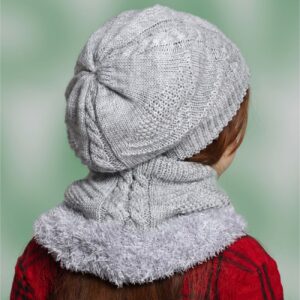 Knitted Hat and Ring Scarf Set with Faux Fur Lining