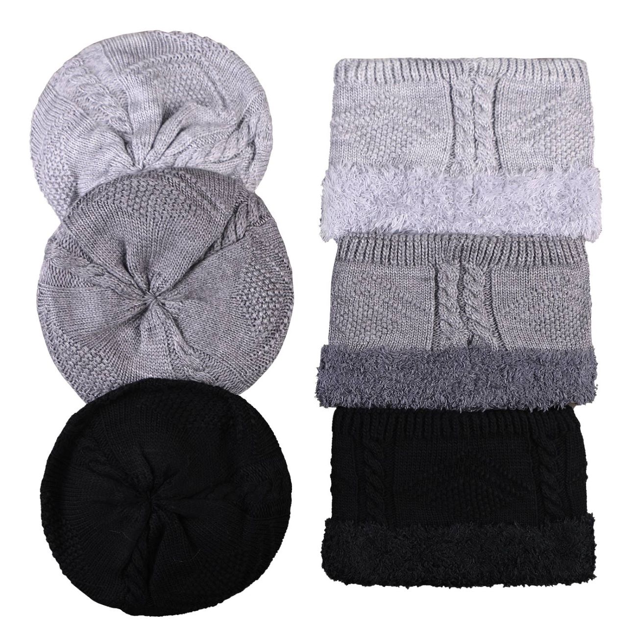 Knitted Hat and Ring Scarf Set with Faux Fur Lining