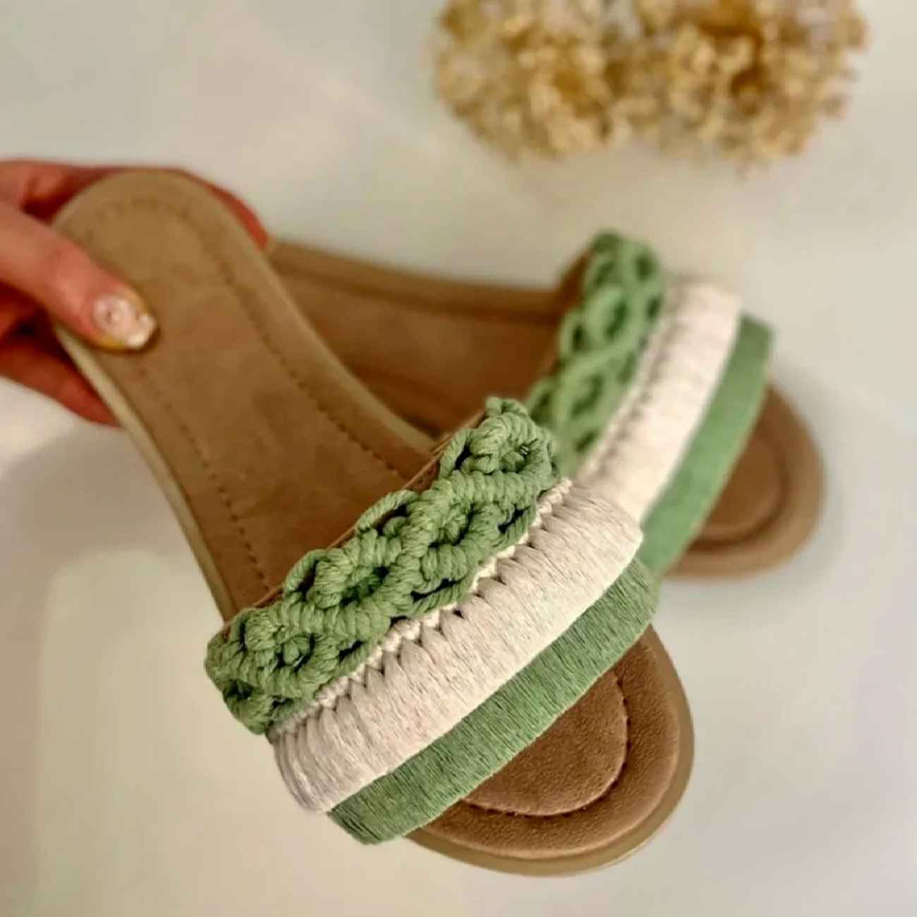 Lightweight & Flexible Macrame Slipper – Stylish Option for Indoor Entertaining or Home Guest