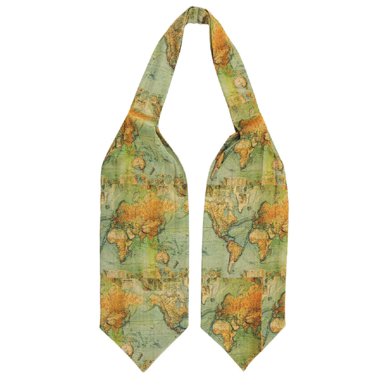 Elegant Ascot tie - Ideal for Event & Ceremony with Earth Map Pattern in Green