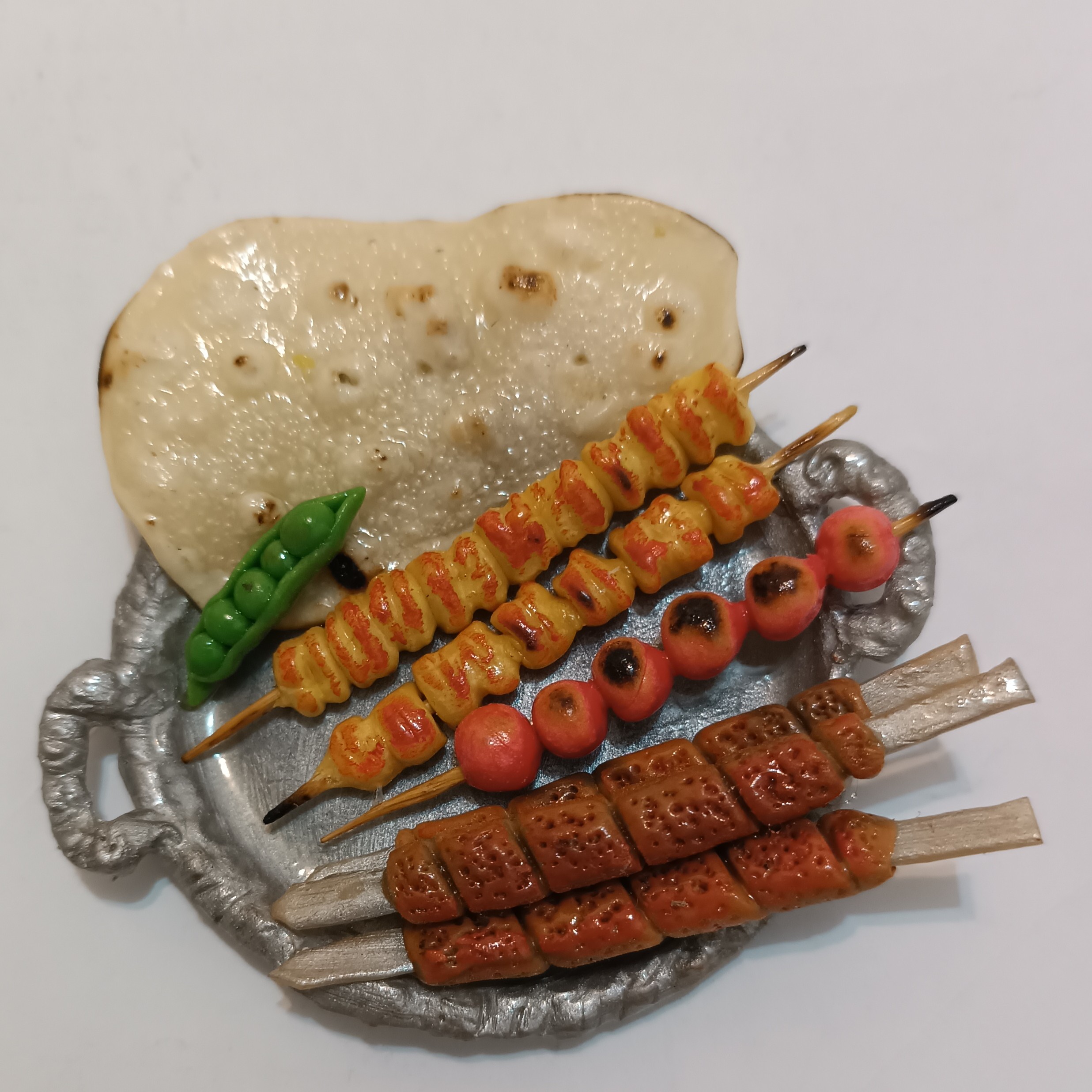 Miniature Persian Kebab Plate Magnet – Clay Food Fridge Accessory