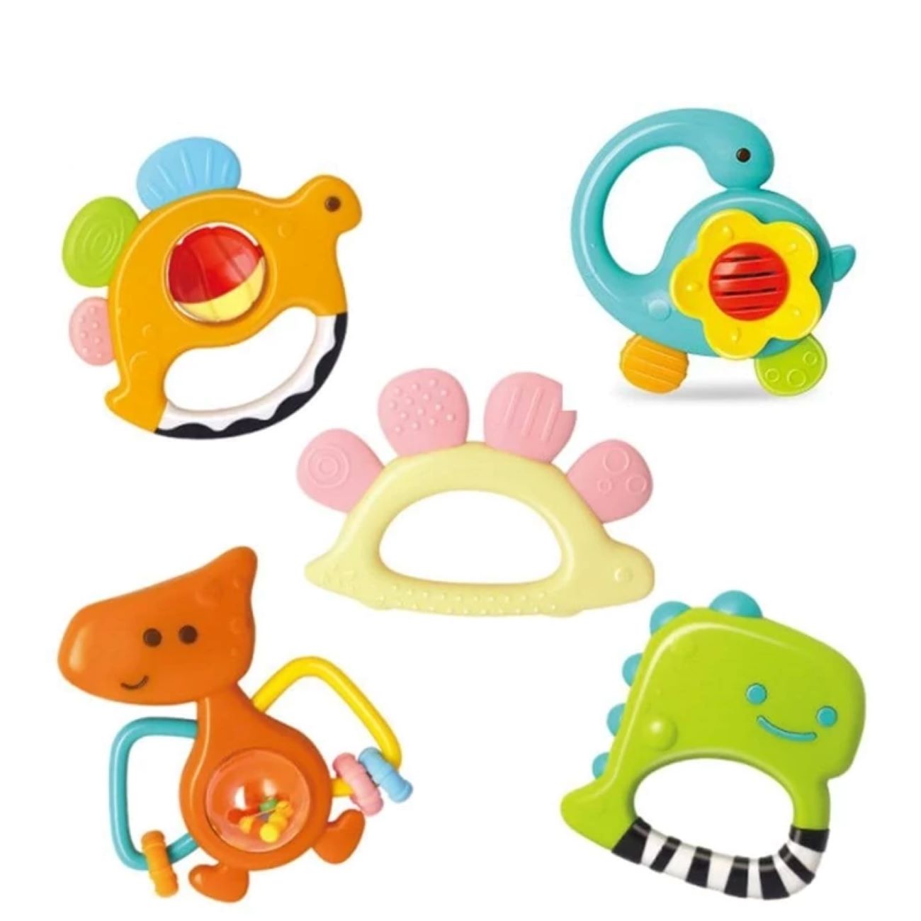 Multi-Piece Rattle and Teether Toys for Babies – Safe, Durable, and Engaging (Set of 5)
