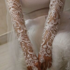 Bridal Gloves Embellished With Sequins And Pearls For Wedding Ceremony