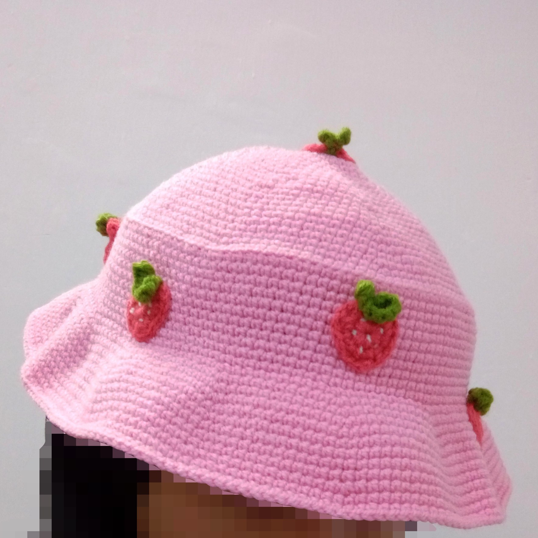 Pink Strawberry Crochet Bucket Hat – Suitable for Outdoor Activities and Music Events
