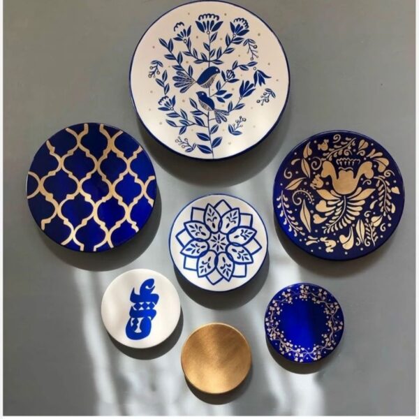 Pottery Wall Plates with Leaf and Love Design — Set of 7