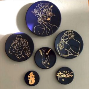 Pottery Wall Plates with Lovers, Poetry, and Embrace Design — Set of 6