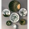Pottery Wall Plates with Sun, Tree, and Bird Design — Set of 7