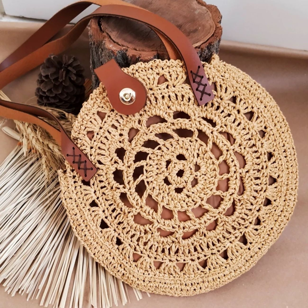 Raffia Bag Crocheted with Raffia Paper Yarn – Light Weight & Durable