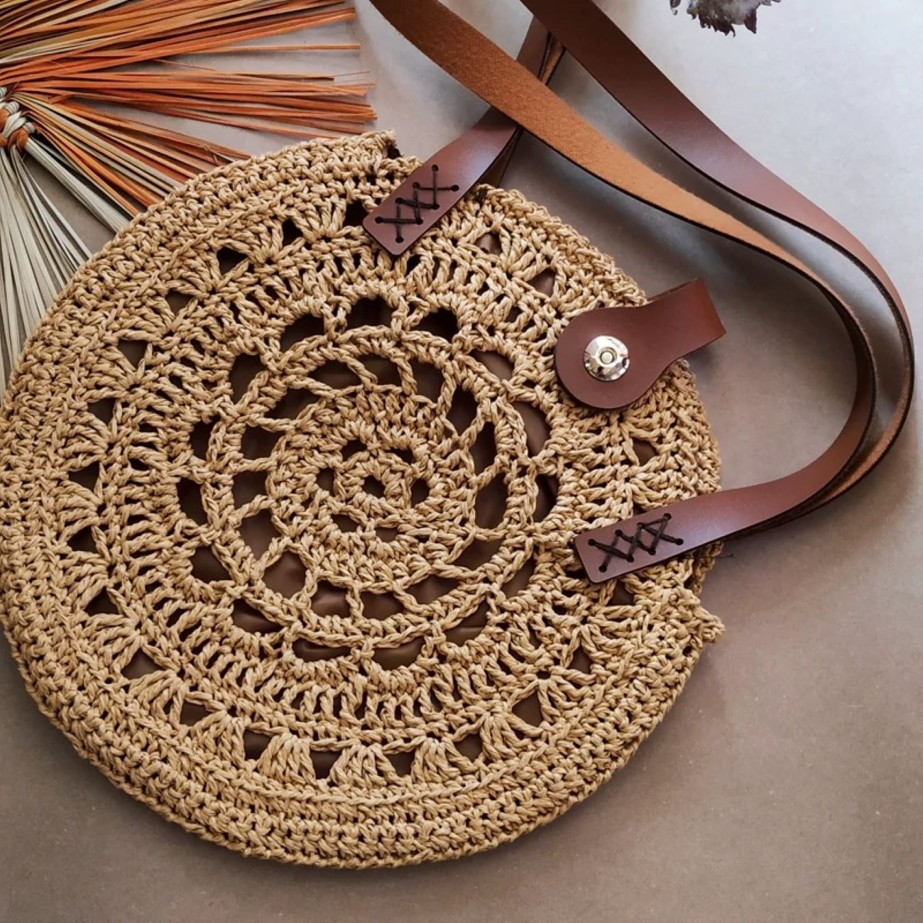 Raffia Bag Crocheted with Raffia Paper Yarn - Light Weight & Durable