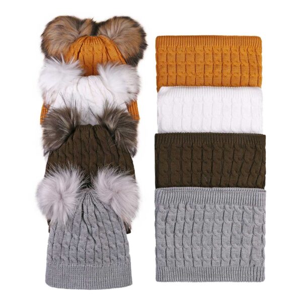 Ring Scarf & Knitted Hat Set with Plush Fur Lining in Fantasy Ear Style