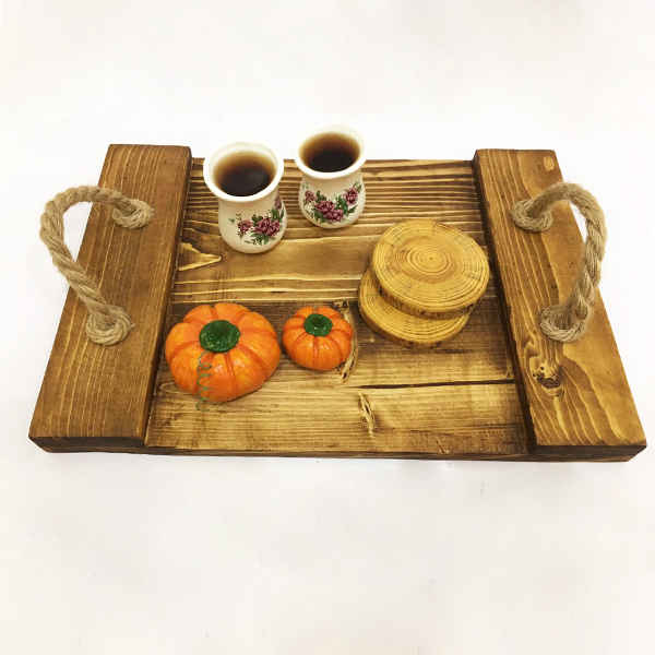 Rustic Wooden Tray with Jute Handles – Suitable for Coffee Tables