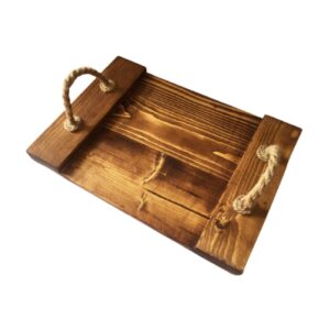 Rustic Wooden Tray with Jute Handles – Suitable for Coffee Tables