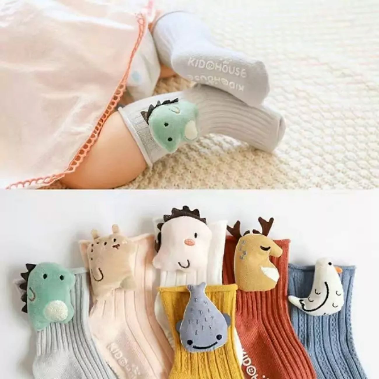 Three-Quarter Knee-High Animal Design Socks — Suitable for Girls up to 3 Years Old