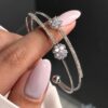 Women's Double-Line Cuff Bracelet for Women, Full-Stone with Flower Design (2)