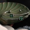 Women's Double-Line Cuff Bracelet for Women, Full-Stone with Flower Design