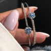 Women's Double-Line Cuff Bracelet for Women, Full-Stone with Flower Design