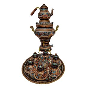 16-Piece Copper Samovar Set with Mina-Kari Enamel Design