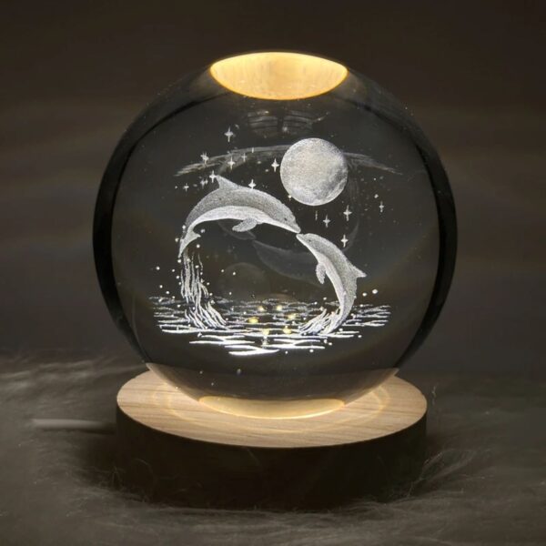 3D Crystal Globe Table Lamp, Romantic Dolphin and Moon Design Model