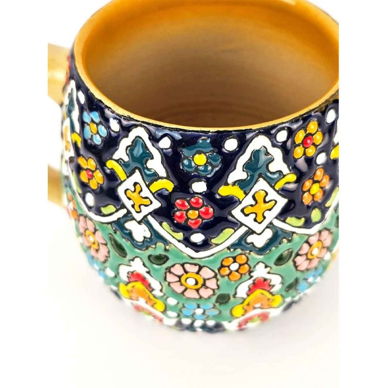 Artisan Enamelled Pottery Mug – Suitable for Hot & Cold Beverage with Floral Pattern