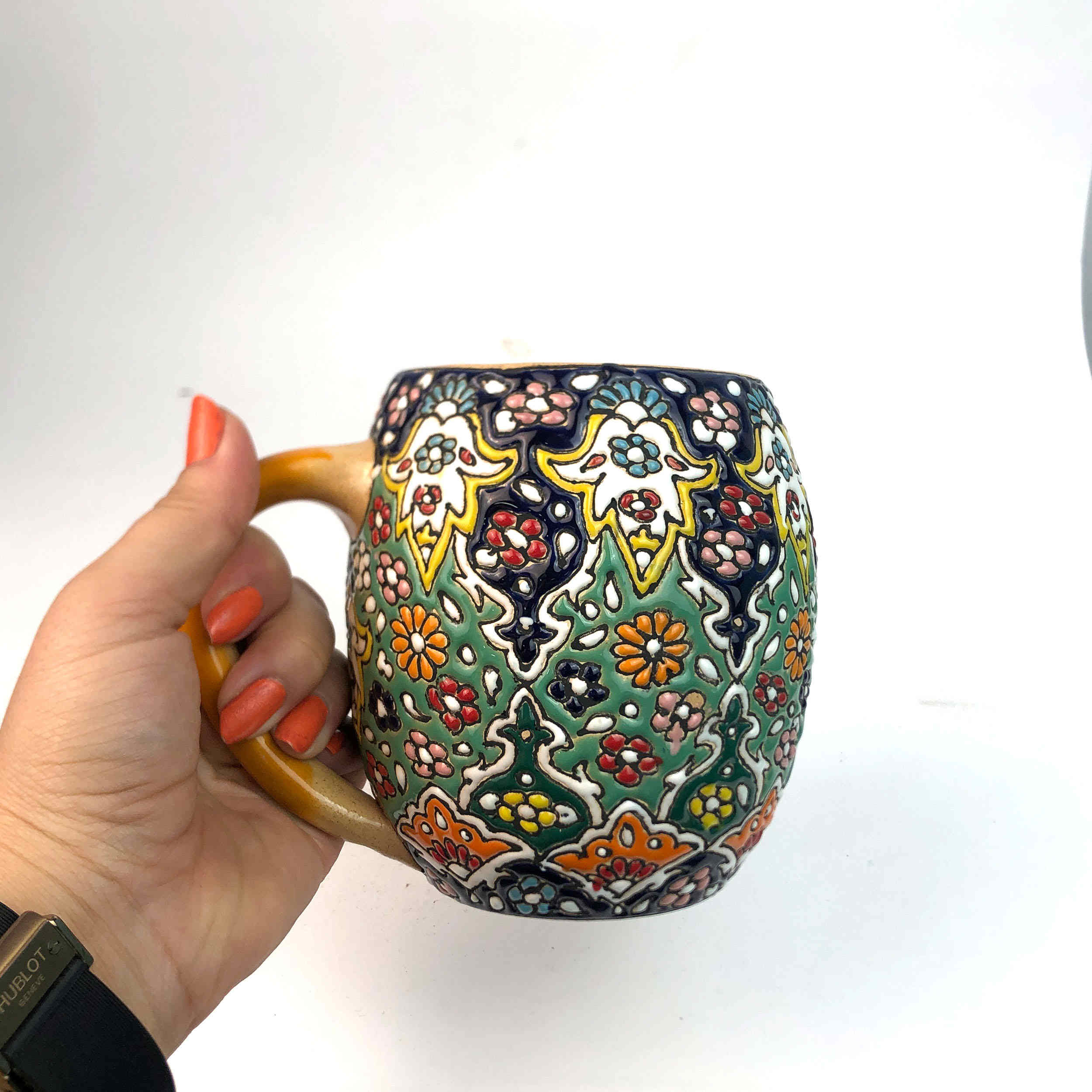 Artisan Mug – Enamel-Finished Pottery, Handmade Gift for Tea Lovers & Coffee Fans