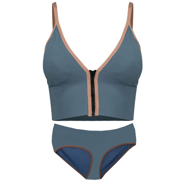 Athletic Crop Top and Panty Set – Front-Zip, Padded, Model 4563 in Blue