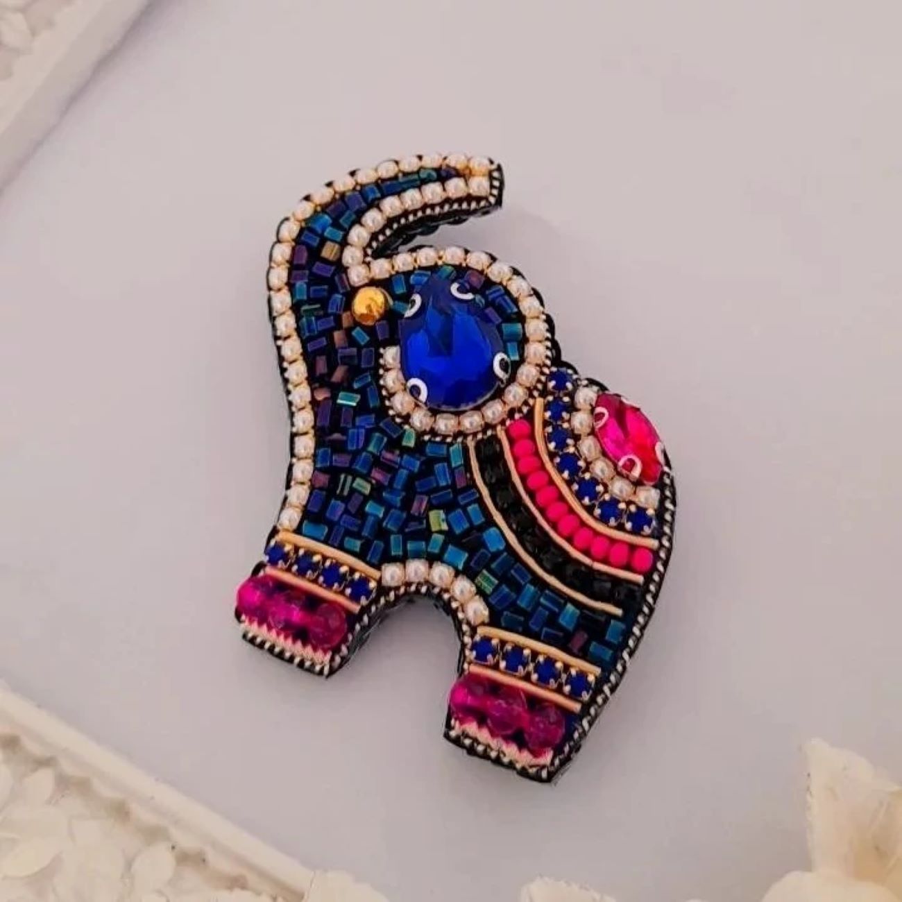 Beautiful and Lovable Colorful Beaded Elephant Brooch