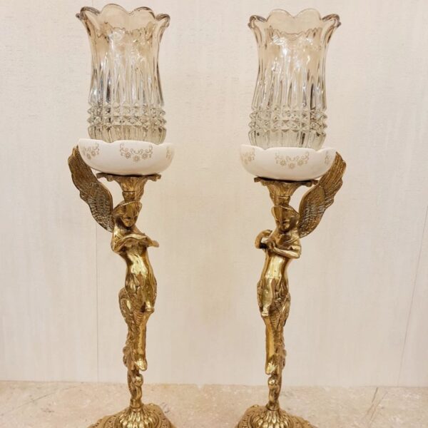 Bronze Candle Holder, Angel Design with Square Base